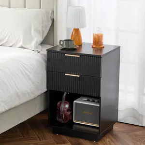 Black P2 Density Board Wavy Pattern Drawer Front 454070 cm Two-Drawer Bedside Cabinet