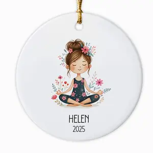 Personalized Girl Yoga Christmas 2025 Ceramic Ornament, Custom Name Yoga Instructor Meditation Holiday Keepsake Gift 0NR