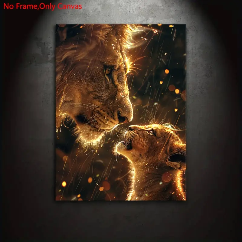 1 piece/set frameless canvas painting print poster, classic realistic art, Spectacular Animals Lion king and Cub, a perfect gift for movie fans, ideal gift for bedroom, living room, dorm hallway, kitchen, mural, wall decoration, room decoration