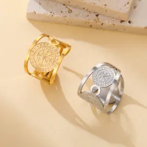 TEAMER Enochian Magic Angel Ring Solomon Kabbalah Protection Amulet Stainless Steel Hexagram Triangle Religious Jewelry For Women