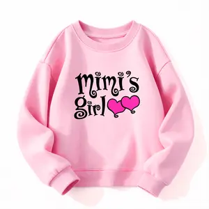Mimi's Girl' Cartoon Print Long Sleeve Sweatshirt for Girls - Machine Washable, Round Neck Pullover