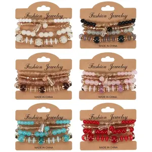 Multilaye Bohemian Stackable Beads Bracelet Imitation Agate Chain Tassel Colored Glass Crystal Bracelet Jewelry Beaded bracelets