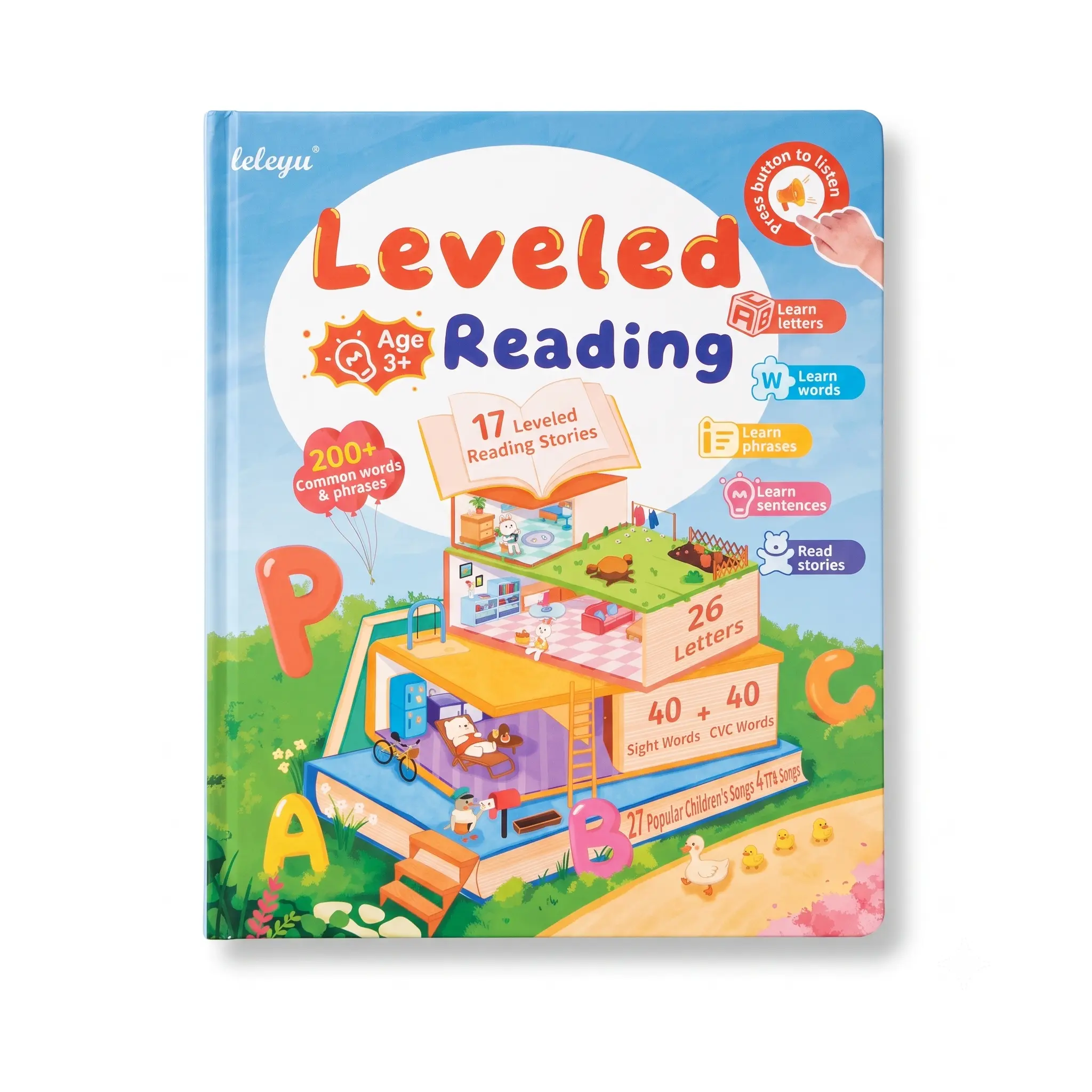LELEYU Leveled Reading Interactive Sound Book, Press & Listen English Learning Book, Early Educational Talking Book for Kids Ages 3+
