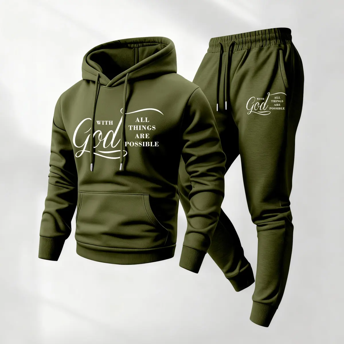 Men's 2-Piece Bible Print Hoodie & Drawstring Sweatpants Set - Casual Athletic Long-Sleeve Hooded Jacket & Trousers for Fall Winter Daily Wear, Indoor Outdoor Athleisure Menswear Sportswear