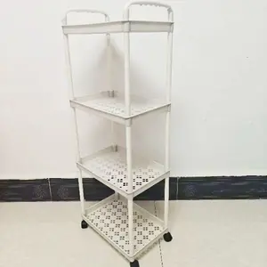 1pcs Small Cart Four-Tier Plastic Shelf Storage Rack, Movable Organizer for Living Room, Bathroom, Kitchen, Home Use, Compact and Practical