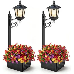 2-Pack Solar Lamp  Light with Planter, 35Inch 2 in 1 Outdoor Flower Pots, 2700K Solar Lamps Outdoor , Decorative Planters & Lights for Porch, Garden, Patio, Lawn, Front Door