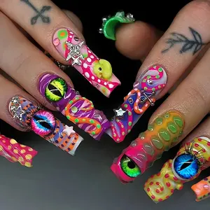 Mixed Colorful Animal Eye Design Nail Art Charms, 50pcs/set 3D Crazy Nail Art Decoration, DIY Nail Art Accessories for Women & Girls, Star Pattern Rhinestones