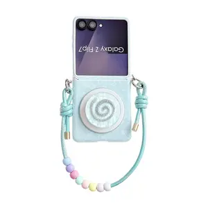 Side-Clasp Leather Pattern Case for Samsung Galaxy Z Flip 7 - Whirlwind Design Folding Protective Accessory for Smartphone, Cellphone, Handheld Devices