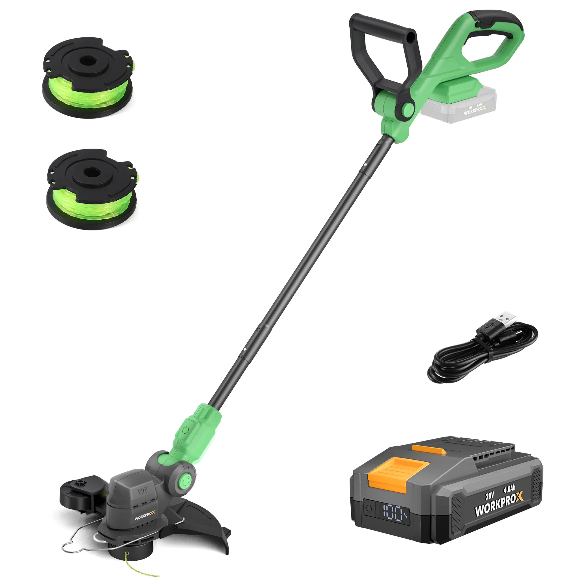 #fathersdaygift WORKPROX 12inch 20V String Trimmer, 4.0Ah Li-Ion Battery Powered Grass Cutter with Auto Line Feed, 2 in 1 Lawn Edger and Weed Trimmer with 2Pcs Grass Trimmer Spool Line