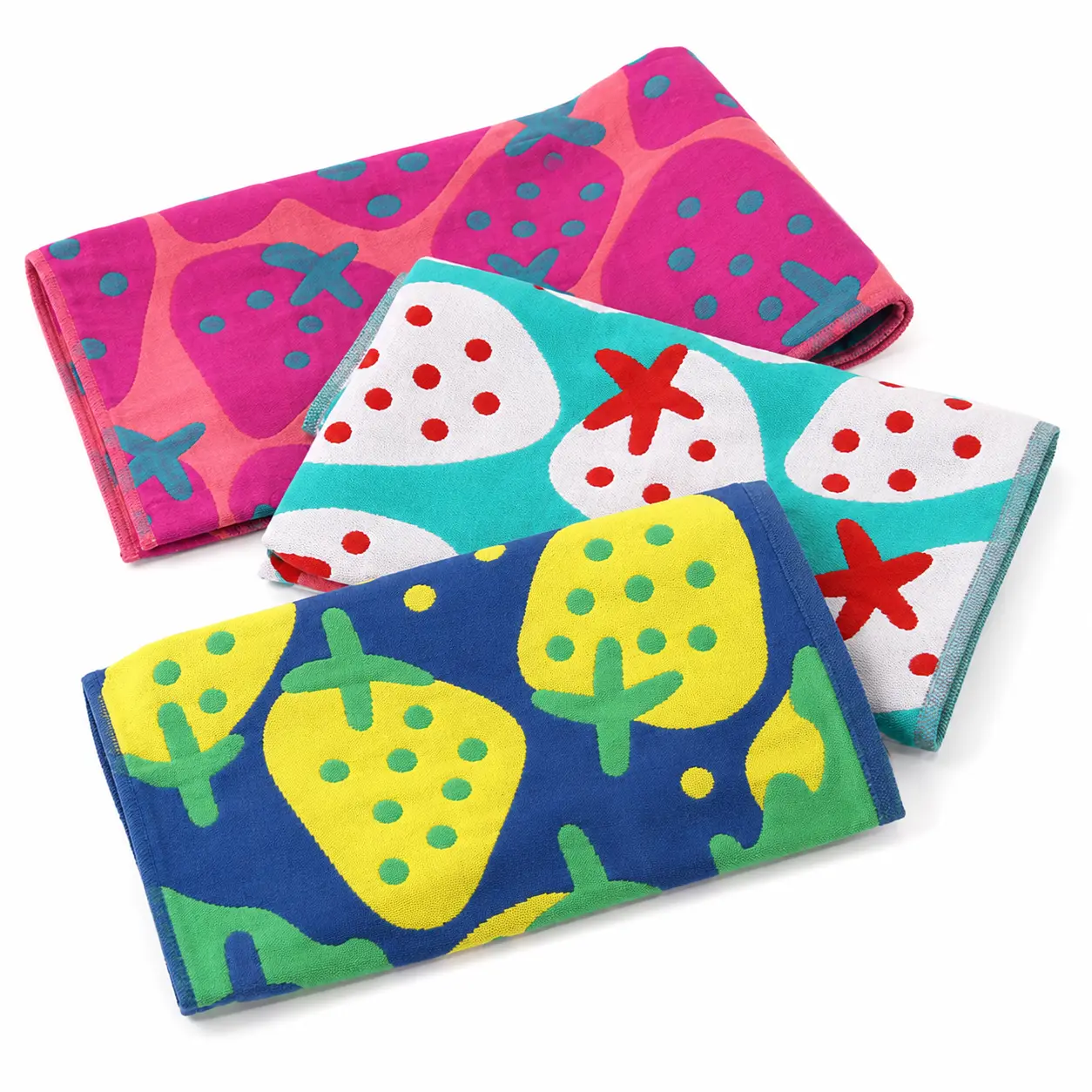 Colorful Unisex 3-Pack Cotton Gauze Hand Towels Set, Decorative Strawberry Print, Soft, Absorbent, Lightweight for Bathroom, Travel, Ideal Daily Gift