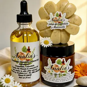 Analía's Manzanilla & Caléndula Body Oil, Cream, and Soap Set for Skin Care Moisturizing Moisture