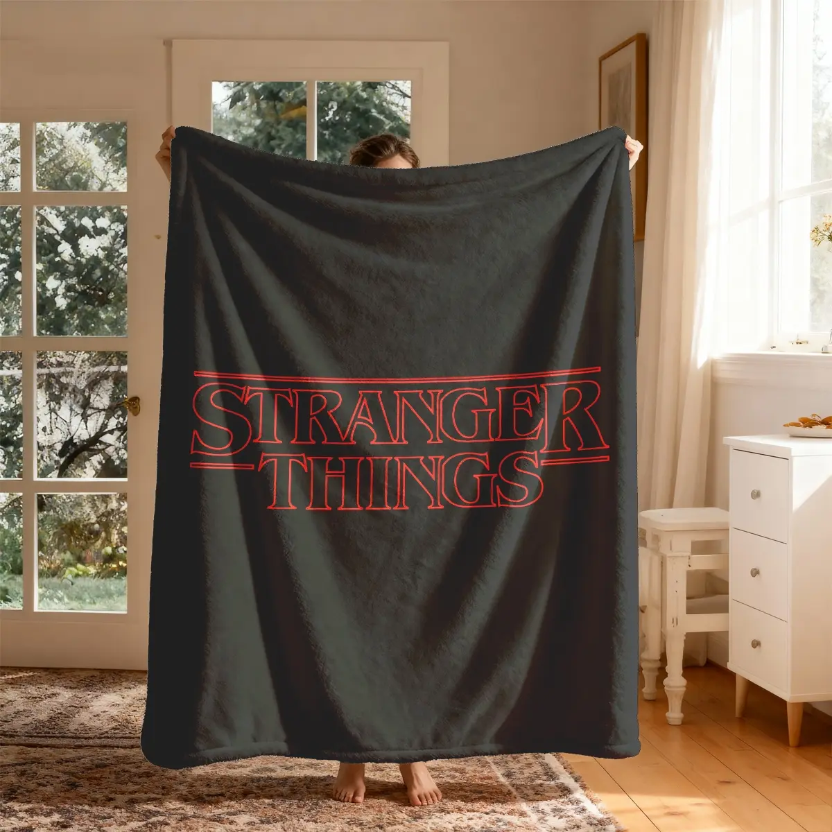 Stranger Things Theme Flannel Throw Blanket, Large Size, Soft Lightweight Warm, Perfect for Bed Sofa Office Camping Travel, Valentine's Day Gift