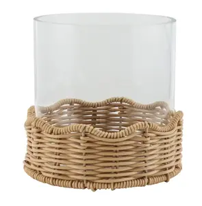 6.7 Scalloped Woven Glass Hurricane Pillar Candle Holder - Classic Design for Home Décor