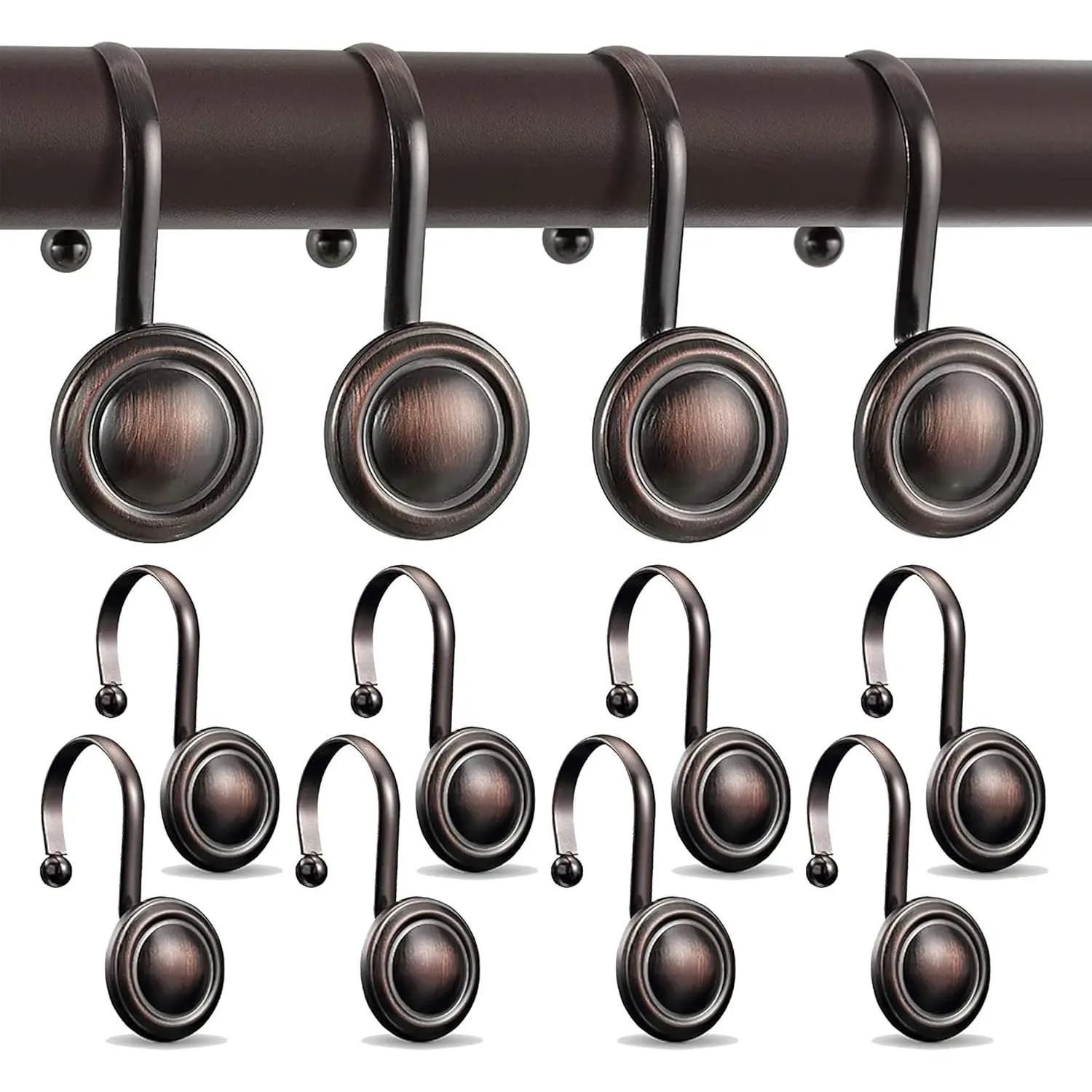 Bronze Shower Curtain Hooks Brown, Decorative Tan Copper Curtain Rod Hooks, Dark  Rustic Farmhouse Curtain Rings (12 Pcs Set)