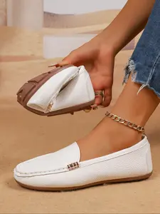 Women's Square Toe Loafers Slip-On Ballet Flats, Comfortable Soft PU Leather Rubber Work Shoes, Fashion Office Footwear Walking Shoes, All Seasons