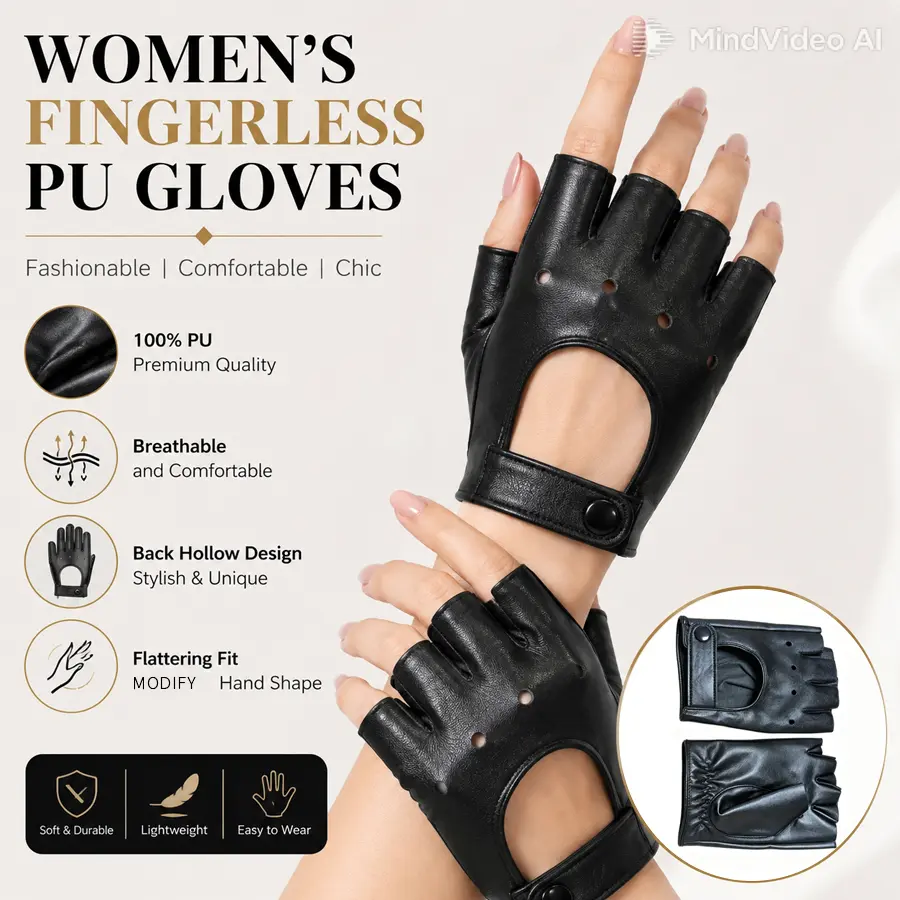 Women’s PU Finger‑Less Gloves | Hollow‑Out Design Breathable Punk Gloves for Cosplay, Bike & Stage Show