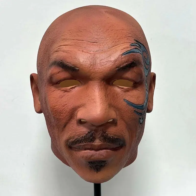 Legendary Warrior Full-Head Latex Mask for Adults, Dark Brown with Left-Side Tattoo & Thick Beard-Goatee, 1:1 Fighter Look Prop & Gift for Halloween Parties, Role-Playing, Gifts