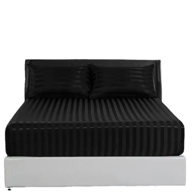 Satin Striped Print Fitted Sheet & Pillowcase Set, 2pcs/3pcs Soft Breathable Comfortable Bedding Set without Filler for Bedroom [package List As Pictu