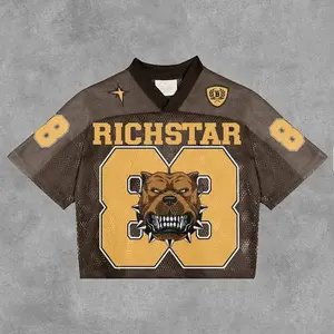 Vintage Rich Star NO.88 Graphics Blokecore Blokette Football V-neck T-Shirt (Brown Edition) Football V-Neck Retro Summer Trendy Baseball Jersey Shirt Gift For Him Gift For Her Birthday, Baseball Jersey Outfit, AOP Merch, Outfit for Baseball Shirt Fan