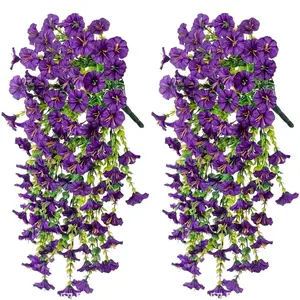 4PCs Hanging Morning Glory UV Resistant Artificial Decorative Outdoor Flowers,Faux Flowers for Planters,Hyeflora Cascading Plants Garden,Home Decor,Wedding,Patio,Porch,Yard