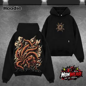 Kurama Nine Tailed Fox Naruto Shippuden Anime Vintage Wash Tees Unisex Acid Washed Hoodie Heavyweight Cotton, graphic men clothing streetwear