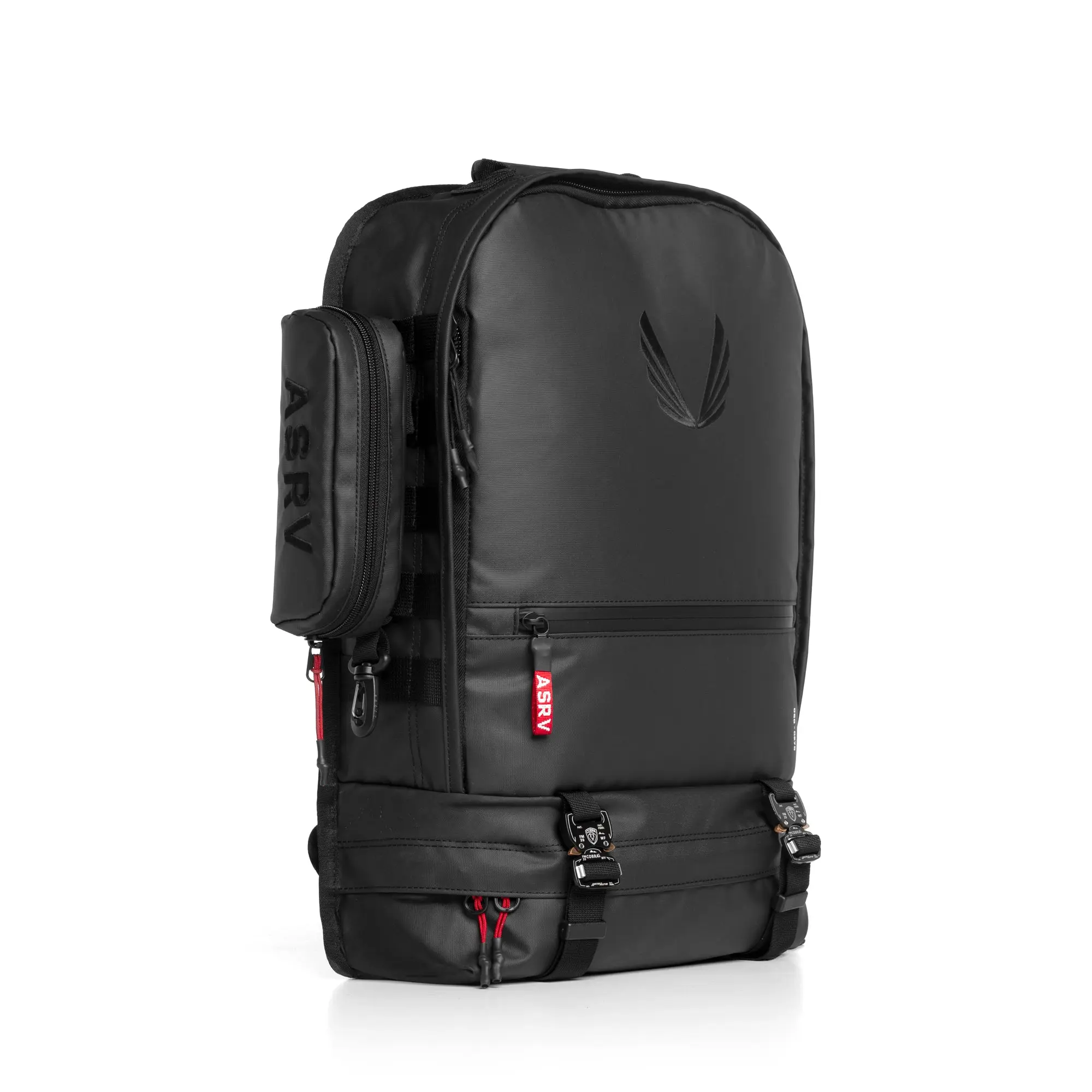 0275. Water Resistant Modular Backpack 16L - Black, Everyday Carry, Carry On, Buckle Detail, Compact Utility, 13” w x 19” h x 3.5” d, Carry On Backpacks
