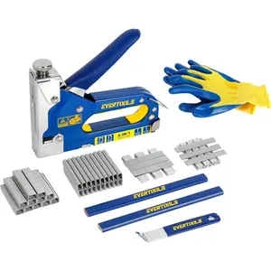4-in-1 Heavy Duty Staple Gun Kit with 6,000 Staples, Adjustable Power and Jam-Free Design, Includes Staple Remover and Gloves for Upholstery, Furniture, Carpentry, Decoration and DIY