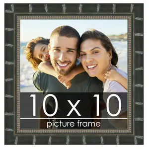 10x10 Black Modern Bamboo Picture Frame - UV Acrylic, Foam Board Backing, Hanging Hardware