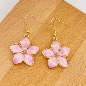 1 Pair Oil-Dripping Pink Petal Earrings Suitable for Jewelry Gifts Flower Dangle Earrings