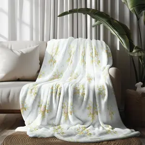 2PCS Vintage Floral Throw Blanket, 60"x80" Cream Base with Yellow & Pink Floral Bouquet Print, Soft Cozy Lightweight Flannel Blanket for Couch, Bed, Office