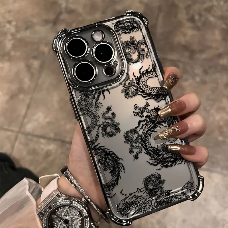 Ancient Chinese Style Dragon TPU Smartphone Casing - Electroplated, Shockproof, Anti-Fall, Transparent Soft Back Protector for Multi-Model iPhone 16,15,14,13,12,11 Pro Max,X,XR,XS Max,8,7 Plus - New Year Themed Mobile Phone Accessory