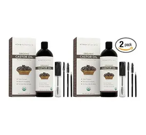 Viva Naturals Organic Castor Oil, Cold-Pressed, 16 fl oz – For Face, Hair, Eyelashes, USDA Organic, Non-GMO - With Beauty Kit