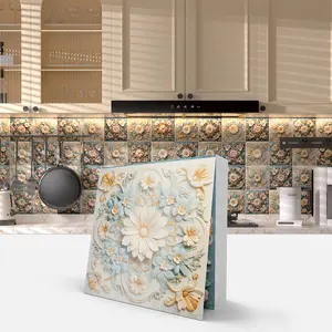 48pcs Peel&Stick Vinyl Wall Tile Transfers Sticker, 6x6inch Self Adhesive PVC Backsplash Tile Decals For Bathroom Kitchen Decor Decorative Ornaments