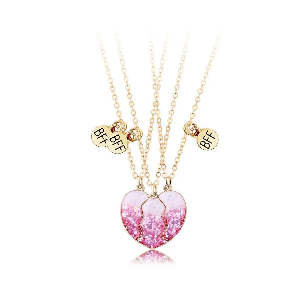 Three piece pink necklace   gold