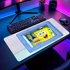 Large Cartoon SpongeBob SquarePants Anime Mouse Pad HD Durable Locked Edges Non-slip Rubber Washable Pads for PC Office Computer Gamer Extra Long Computer Accessory for Gamer Stylish Study and Workstation Decoration Mats Playmat XXL Keyboard Desktop Mat