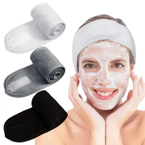 Whaline Spa Facial Headband Make up Wrap Head Terry Cloth Headband Adjustable Towel for Face Washing,Shower, 3 Pieces (White, Black, Gray) Whaline