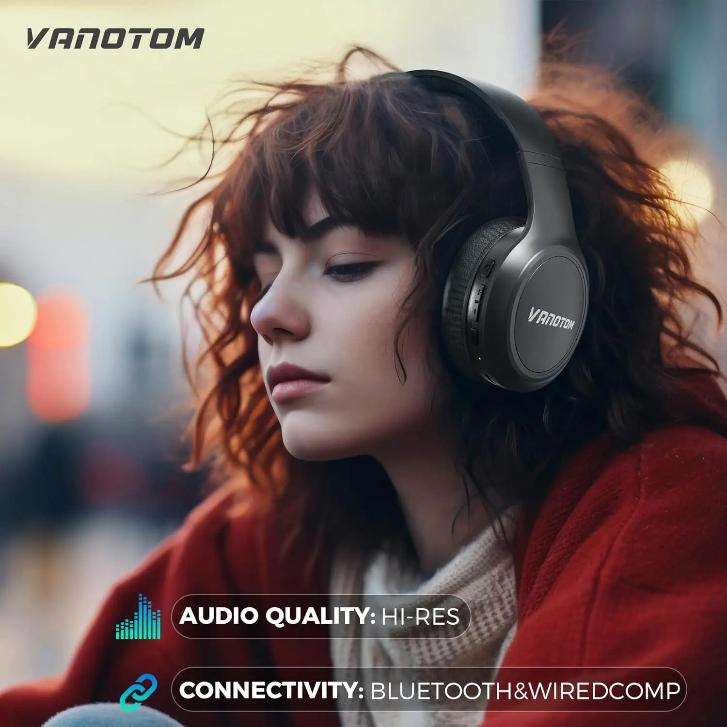 VANOTOM Folding Wireless Headphones Gaming Headset, Bluetooth Compatible, Long Battery Life, Hi-Fi Bass Audio, Foldable Over Ear Design headphones blu