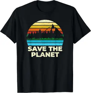 Save Protect The Planet Retro Vintage Earth Day T-Shirt Pure Cotton Graphic Tees Menswear Top: Gifts for Men & Women