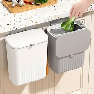 1Pc wall-mounted trash can with self-adhesive hook, large-capacity cabinet door hanging trash can, kitchen home finishing accessories sliding waste paper basket, kitchen bathroom bedroom office accessories