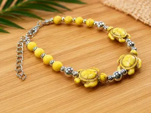 Sea Turtle Beaded Bracelet Anklet Adjustable 7.5-9” Unisex Ocean Jewelry Silver Turtle Charm Colorful Beach Bracelet Anklet