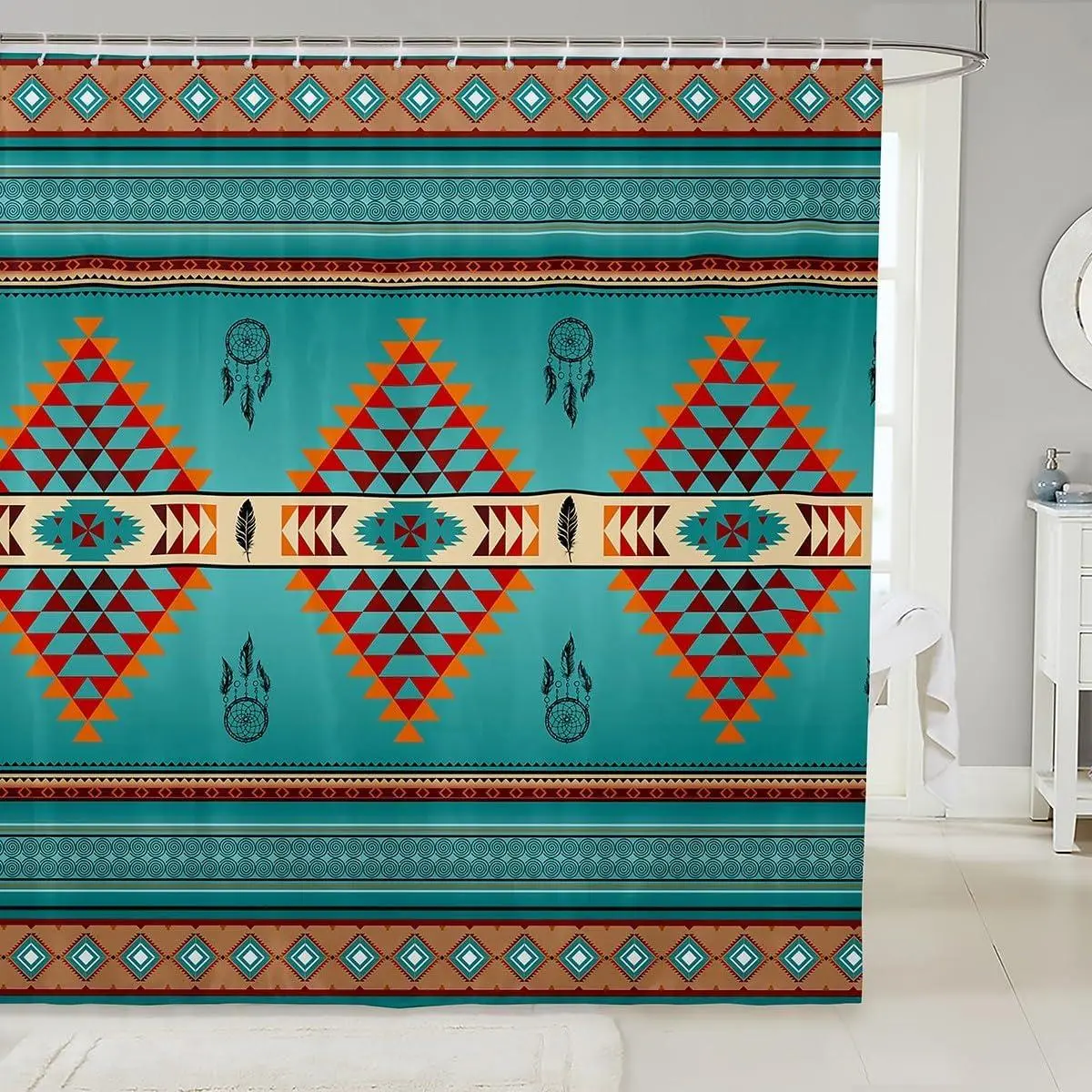 Aztec Waterproof Bathroom Curtains,Ethnic Tribal Arrow Bath Curtain,Southwest Style Native American Designs Shower Curtain Triangle Bathroom Accessories,Western Bathroom Decor