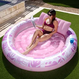 Inflatable Tanning Pool Lounger Float,72" x 65" Pool Floats Adult with Pillow,Luxury Fabric Large Suntan Tub Raft Floatie,Sunbathing Bed Lounge for Water Blow Up Kids Ball Pit Party Gifts,Pink