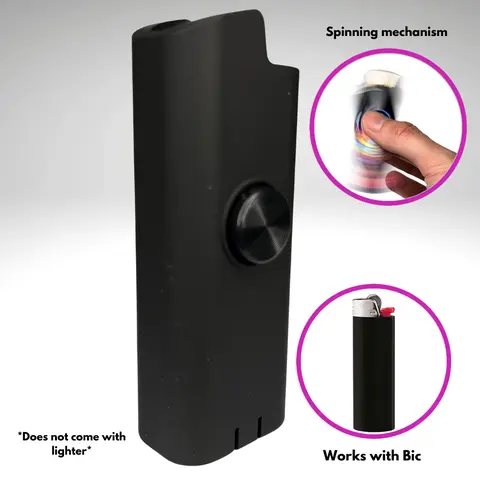 LYTR-Exclusive Protective Lighter Cover Accessory (Single Unit) - High-Quality Polypropylene Plastic Body, Matte Black Patterned Finish, Fidget Spinner Spin-to-Calm Mechanism, Compatible with Standard BIC Lighters, Adult Stress Relief Home Supply