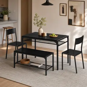 Gizoon Kitchen Table and 2 Chairs for 4 with Bench, 4 Piece Dining Table Set for Small Space, Apartment Galvanized Steel Raised Garden Bed Espresso Wood Dining Set with Tan Chairs