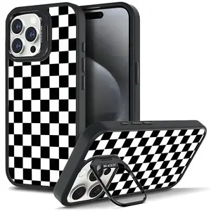 Stylish Checkerboard Pattern Phone Case For iphone 17 16 15 14 13 12 PRO PLUS MAX AIR Gift Ideas Anti-drop Cellphone Protective Shell With Ring Stand Magsafe Tough Shockproof Mobile Phone Cover