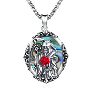 Santa Muerte Necklace 925 Sterling Silver Religion Catholic Saint Amulet Protection Pendant Jewelry for Men Women with Jewelry Box TikTokShopBlackFriday