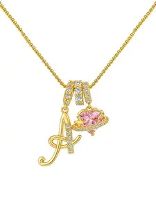 Initial Pink CZ Birthstone Heart Necklace for Women, Dainty Letter Chain Necklace, Custom Initial Necklace, Birthday Christmas Personalized Jewelry Gifts for Wife Girlfriend Sister Mom