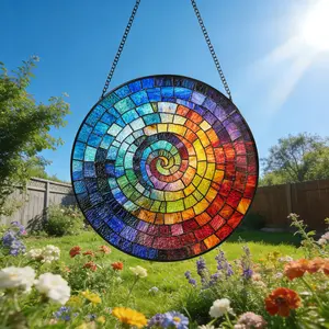 Rainbow Spiral Acrylic Suncatcher – Colorful Geometric Window Hanging, Stained Glass Style Rainbow Wall Decor, Light Catcher Art