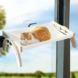 Cat Window Perch, 4-in-1 Wooden Cats Hammock Indoor Cat Bed for Window Wall Shelves, Easy to Install Kitten Hammock Window Perch with Detachable Cushion Bed, for Cat Bird Watching Sunbathing