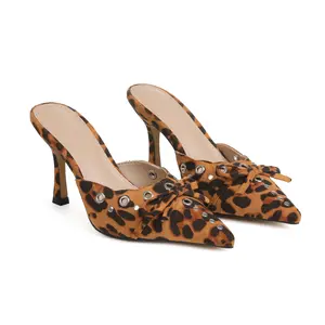 Kitten Heels for Women Pointed Toe Bow Mules Silp On Studded Heel Sandals Stylish Shoe